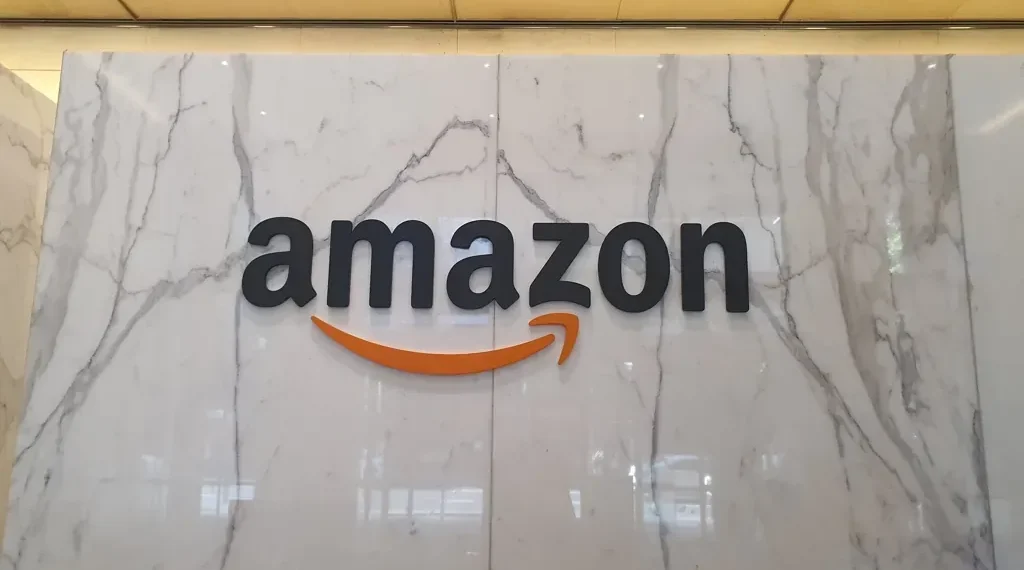 Amazon logo displayed on a building in Sydney, Australia, photographed on April 25, 2023.