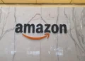 Amazon logo displayed on a building in Sydney, Australia, photographed on April 25, 2023.