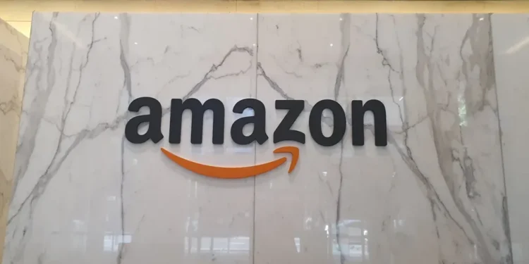 Amazon logo displayed on a building in Sydney, Australia, photographed on April 25, 2023.