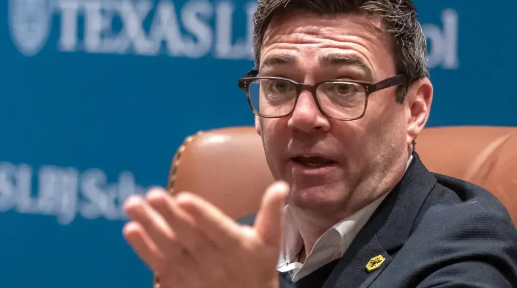 Andy Burnham speaks during a conversation at the LBJ Urban Lab in Austin, Texas, on March 10, 2025.
