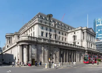 Bank of England building viewed from Lombard Street in London, photographed on June 12, 2015.