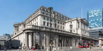 Bank of England building viewed from Lombard Street in London, photographed on June 12, 2015.