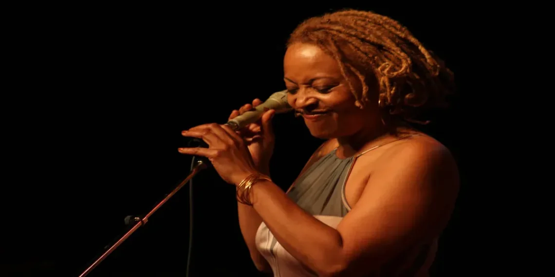 Alt Text: Cassandra Wilson appears in a portrait photograph, documenting the American jazz vocalist and musician.