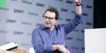 Dario Amodei at TechCrunch Disrupt 2023 in San Francisco, photographed on September 20, 2023.