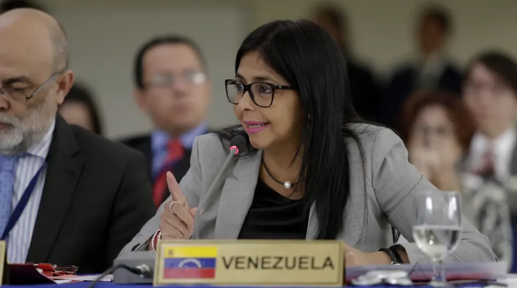 Venezuelan Foreign Minister Delcy Rodríguez attends an extraordinary CELAC foreign ministers meeting in San Salvador on May 2, 2017.