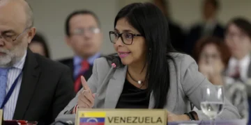 Venezuelan Foreign Minister Delcy Rodríguez attends an extraordinary CELAC foreign ministers meeting in San Salvador on May 2, 2017.