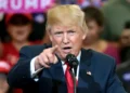Photograph of Donald Trump speaking with supporters at a campaign rally at the Phoenix Convention Center in Phoenix, Arizona.