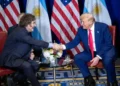 U.S. President Donald Trump meets Argentina’s President Javier Milei at the Gaylord National Resort in Maryland on February 22, 2025.