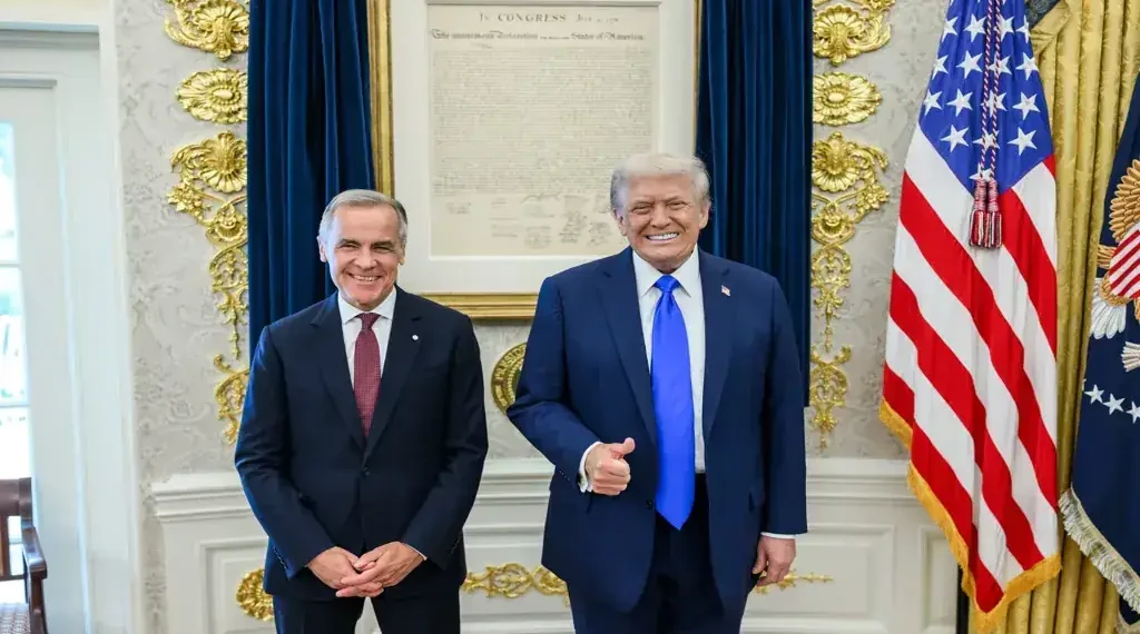 President Donald Trump and Canadian Prime Minister Mark Carney meet during a bilateral engagement on October 7, 2025.