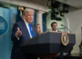 U.S. president holds a press conference with the attorney general and deputy attorney general in the James S. Brady Press Briefing Room.