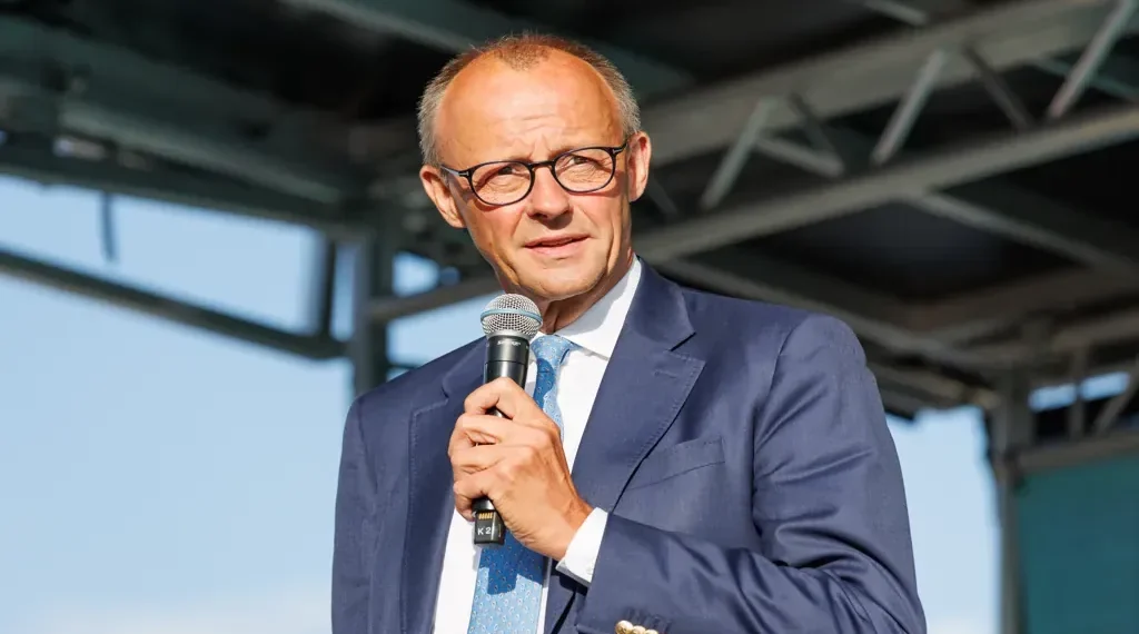 Friedrich Merz speaks at a CDU election campaign event in Erfurt, Germany, during the 2024 state election campaign.