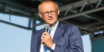 Friedrich Merz speaks at a CDU election campaign event in Erfurt, Germany, during the 2024 state election campaign.