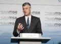Hashim Thaçi speaks during the 50th Munich Security Conference in Munich, Germany, in February 2014.