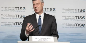 Hashim Thaçi speaks during the 50th Munich Security Conference in Munich, Germany, in February 2014.