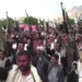 Houthi supporters protest Saudi-led coalition airstrikes in Sana'a, Yemen, on September 4, 2015.