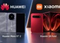 Huawei Mate XT 2 and Xiaomi 18 Fold foldable smartphones displayed side by side in a branded JournosNews comparison graphic.