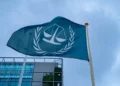 International Criminal Court flag outside the court premises in The Hague, Netherlands, photographed on July 23, 2024.