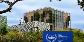 International Criminal Court building in The Hague, Netherlands, photographed from outside with its distinctive modern architecture visible.