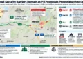 Map showing Islamabad security barriers and reopened roads after PTI postponed its planned protest march to October 4.