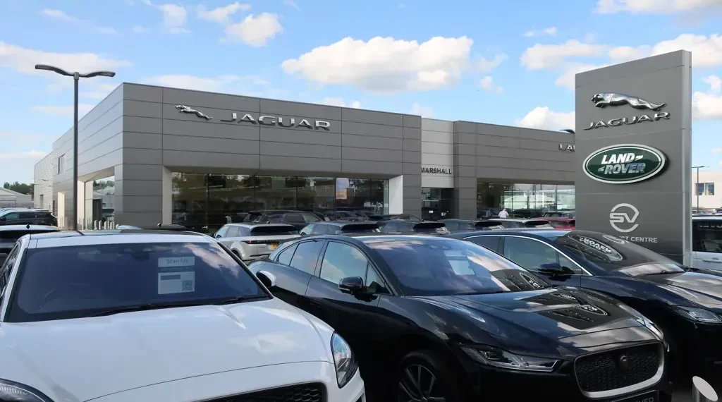 Jaguar and Land Rover dealership building operated by Marshalls in Fen Ditton, Cambridgeshire, England.