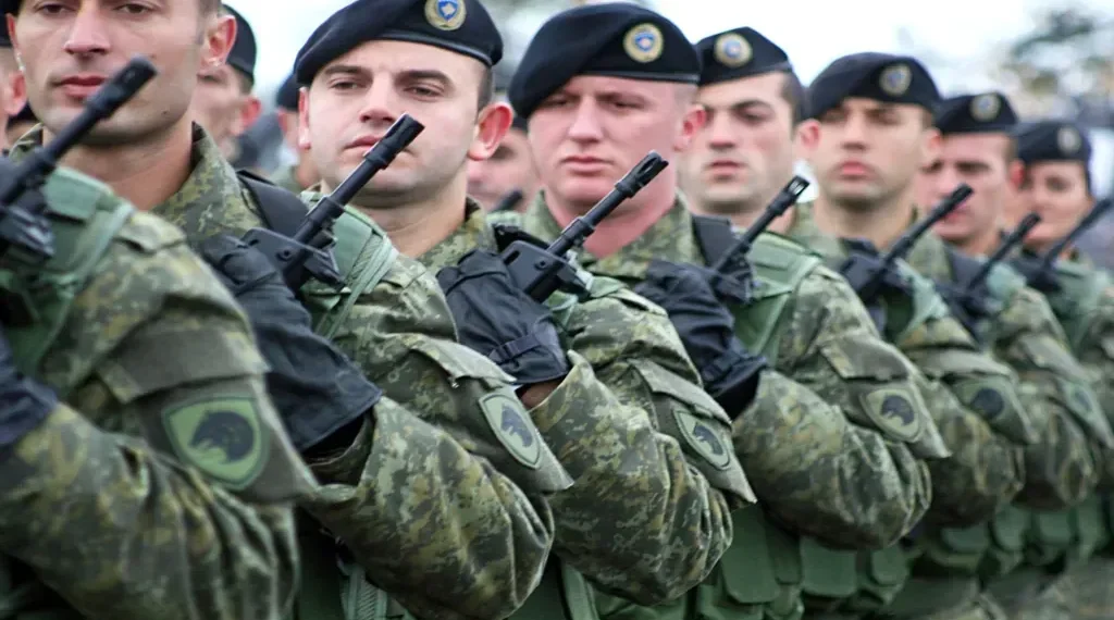 Kosovo Security Force personnel march during a ceremony marking the establishment of the force in Prishtina, Kosovo.