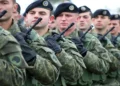 Kosovo Security Force personnel march during a ceremony marking the establishment of the force in Prishtina, Kosovo.