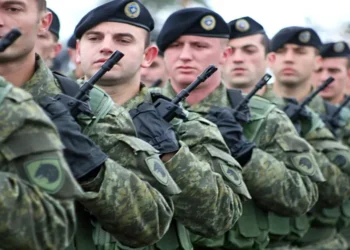 Kosovo Security Force personnel march during a ceremony marking the establishment of the force in Prishtina, Kosovo.