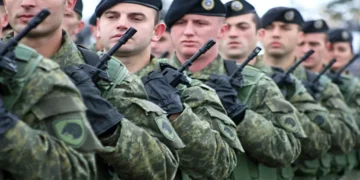 Kosovo Security Force personnel march during a ceremony marking the establishment of the force in Prishtina, Kosovo.