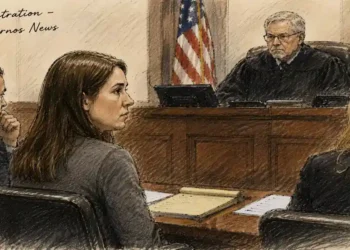 Courtroom illustration representing Lindsay Clancy’s murder trial as jurors continue deliberating for a sixth day over the case.