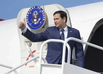 Marco Rubio aboard Air Force Three en route to Germany for the Munich Security Conference and G7 foreign ministers meeting.