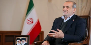 Masoud Pezeshkian, president of Iran, appears during an interview with Khamenei.ir in 2025.