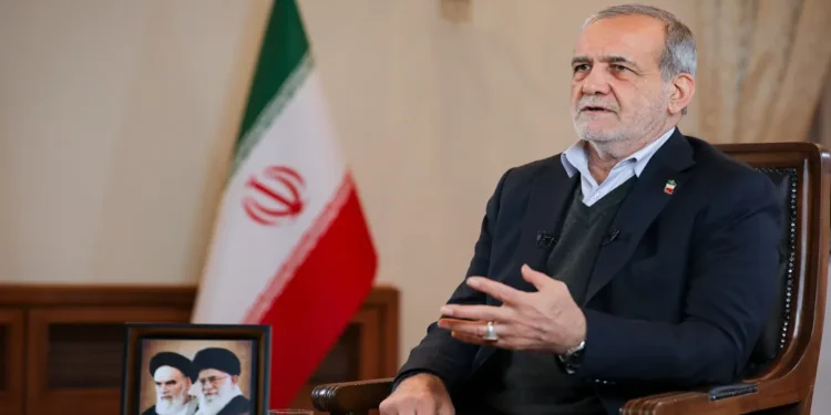 Masoud Pezeshkian, president of Iran, appears during an interview with Khamenei.ir in 2025.