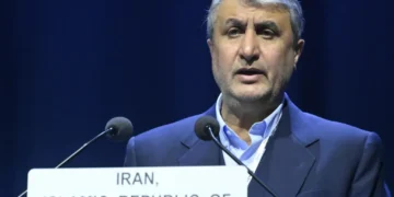 Mohamed Eslami speaks during the IAEA General Conference at the agency headquarters in Vienna, Austria, in September 2022.