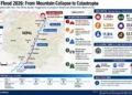 Nepal flood graphic showing an ice-rock avalanche, debris flow, flood wave, infrastructure destruction, rescue operations and affected river corridors.