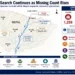 Nepal flood graphic showing rising missing-person figures, search and rescue operations, tunnel rescues, victim identification and infrastructure recovery.