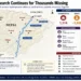 Nepal flood graphic showing search and rescue operations, missing people, recovered bodies, affected districts and the Bhote Koshi-Trishuli corridor.