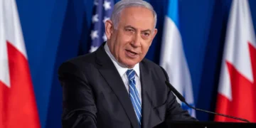 Israeli, U.S., and Bahraini officials deliver joint remarks in Jerusalem, Israel, on November 18, 2020.
