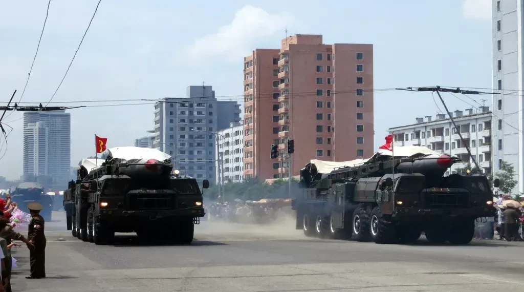 North Korean ballistic missile displayed during Victory Day commemorations in Pyongyang, North Korea, in July 2013.