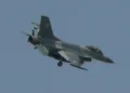 Pakistan Air Force F-16A fighter aircraft approaches the runway at Lahore on September 5, 2006.