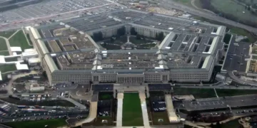 The Pentagon headquarters building in Arlington, Virginia, viewed from outside with its distinctive five-sided structure visible