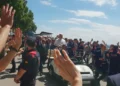 Pope Leo XIV greets pilgrims from an open popemobile during his visit to Montserrat Abbey in Catalonia on June 10, 2026.