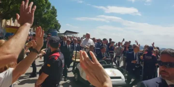 Pope Leo XIV greets pilgrims from an open popemobile during his visit to Montserrat Abbey in Catalonia on June 10, 2026.