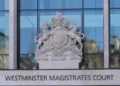 Royal coat of arms displayed at Westminster Magistrates' Court in the City of Westminster, London, photographed on March 11, 2012.