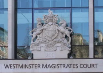 Royal coat of arms displayed at Westminster Magistrates' Court in the City of Westminster, London, photographed on March 11, 2012.