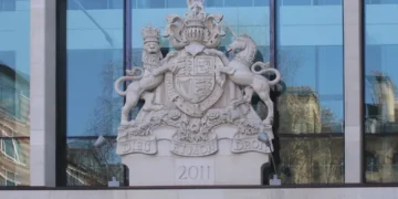 Royal coat of arms displayed at Westminster Magistrates' Court in the City of Westminster, London, photographed on March 11, 2012.