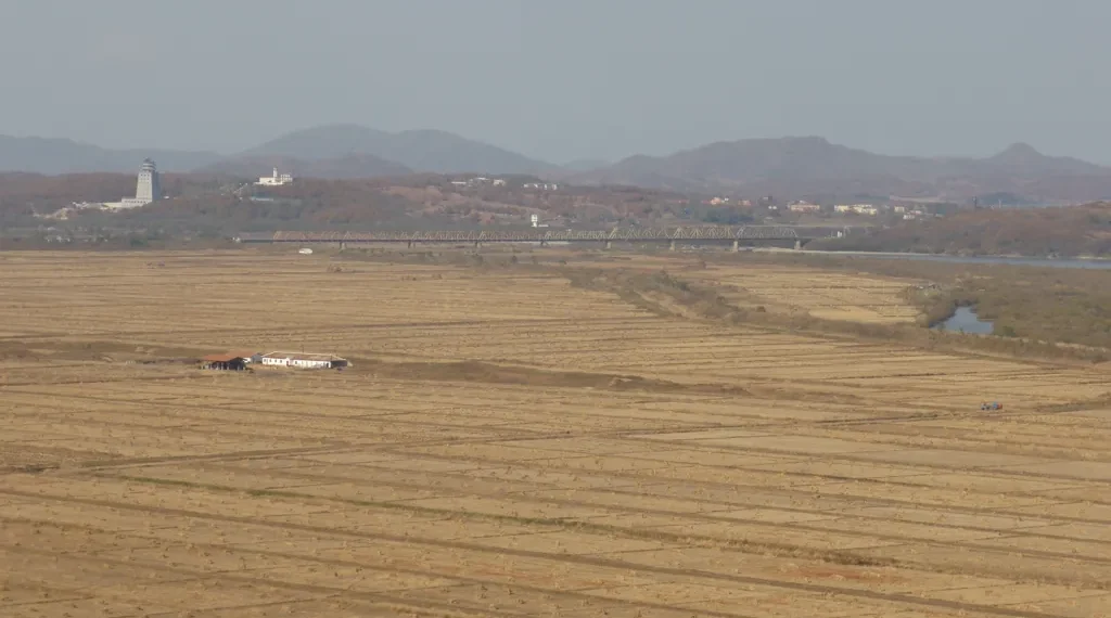 Friendship rail bridge linking Russia and North Korea across the border near the Tumen River.
