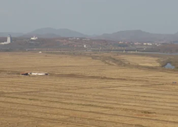 Friendship rail bridge linking Russia and North Korea across the border near the Tumen River.