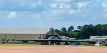 Stealth bomber at RAF Fairford in Gloucestershire, England, photographed on August 29, 2019.