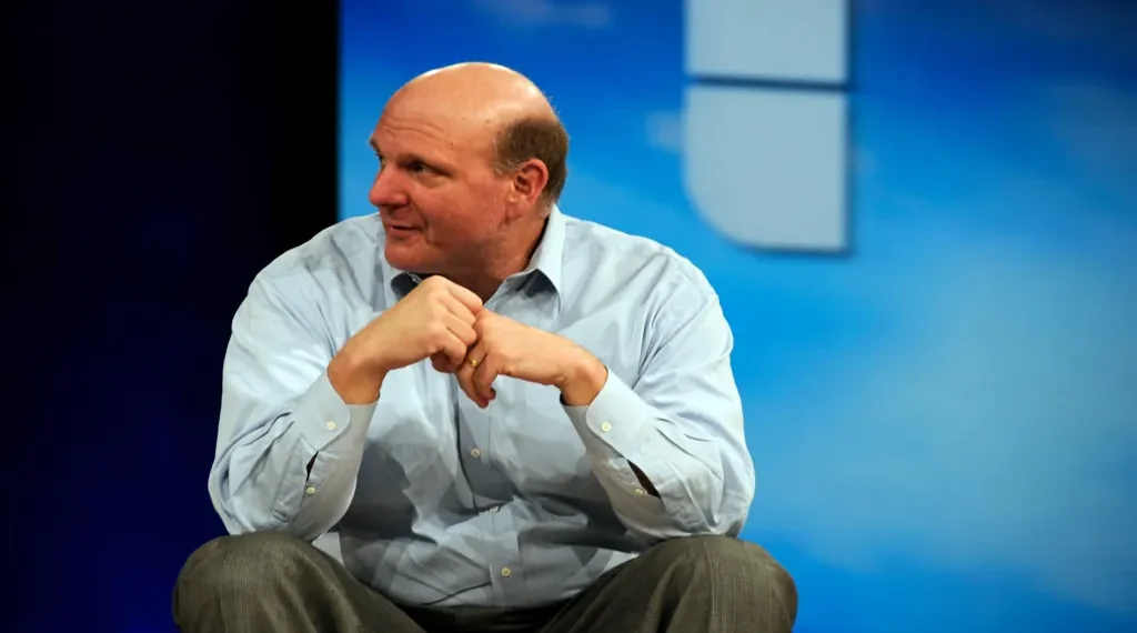 Steve Ballmer speaks at the MIX Microsoft event in 2008 during a public technology conference appearance.
