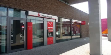 UniCredit Bank office building at Spielberk Office Centre in Brno, Czech Republic.